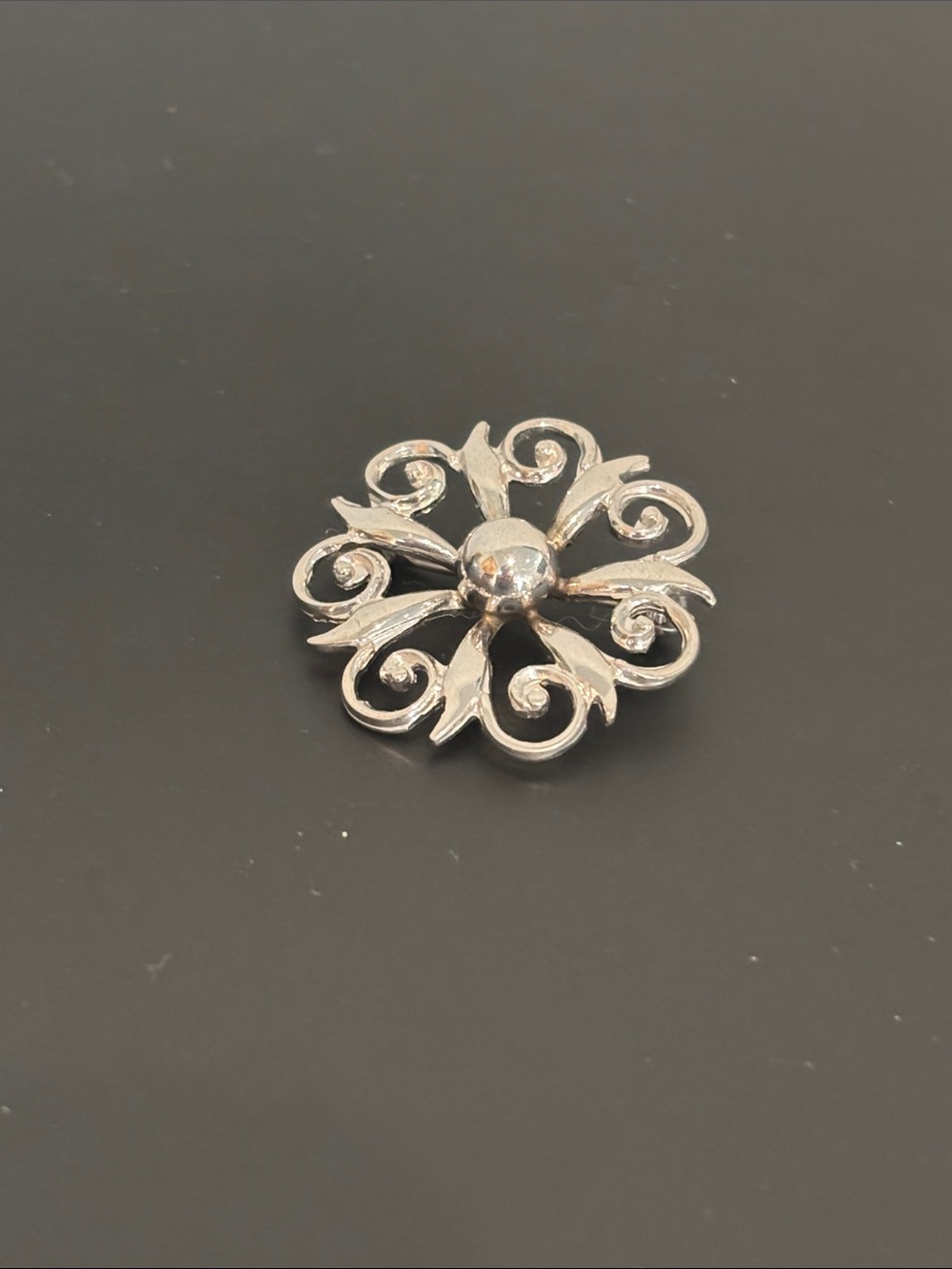 Vintage Signed WRE Sterling Silver Flower Pinwheel Brooch Pin Mid-Century